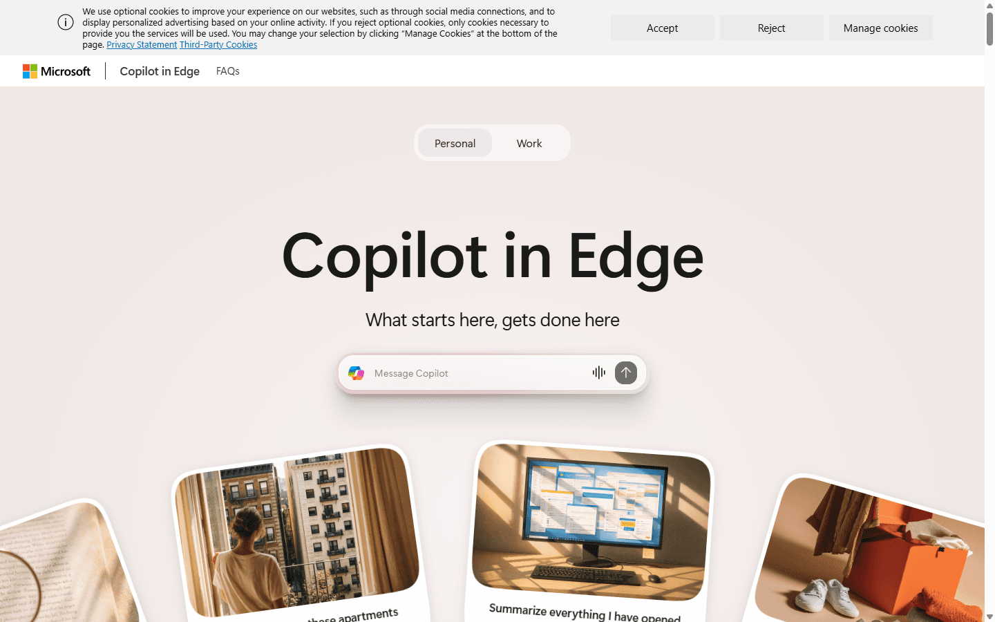 Microsoft Edge official English Copilot page.