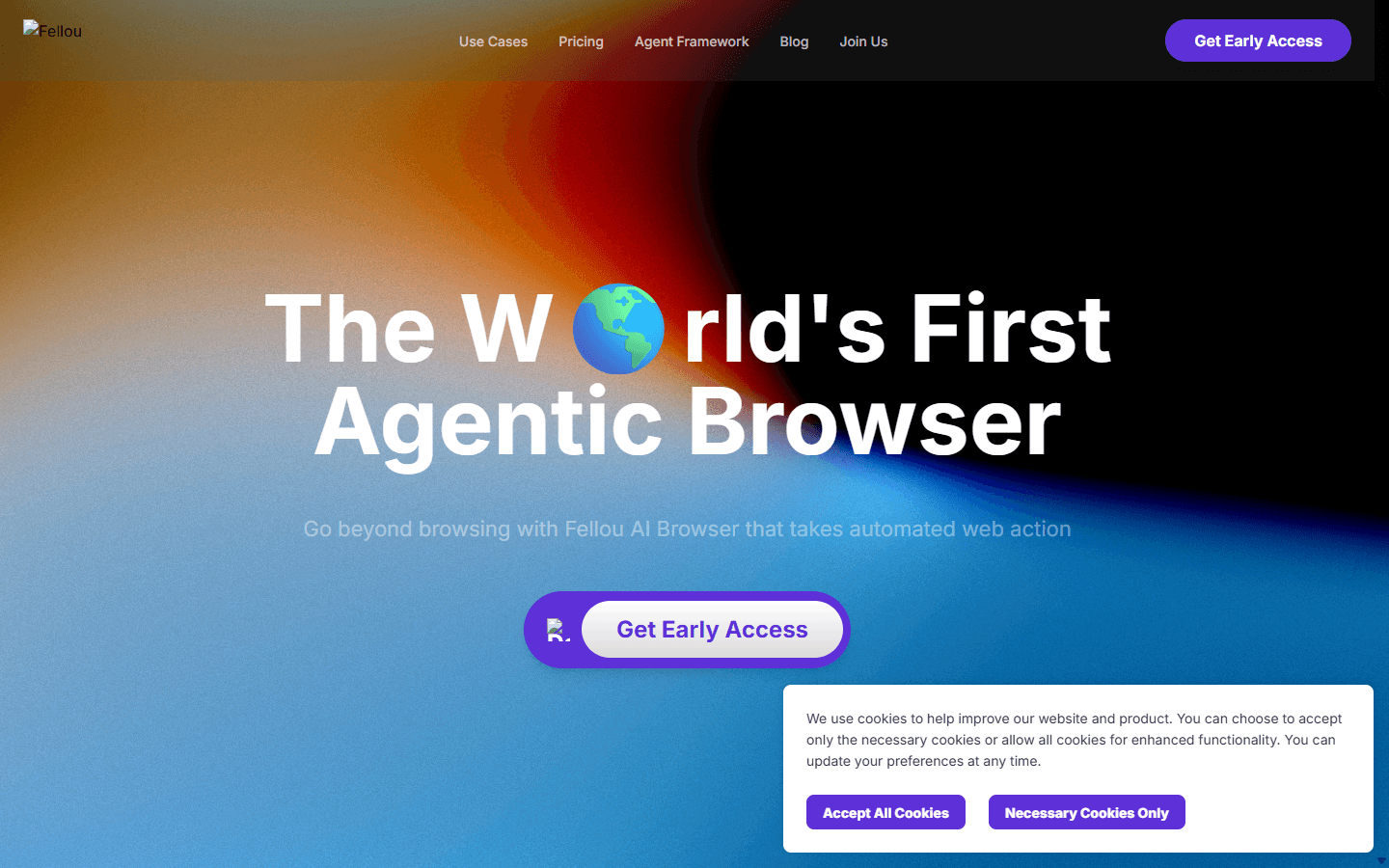Fellou official English agentic browser homepage.