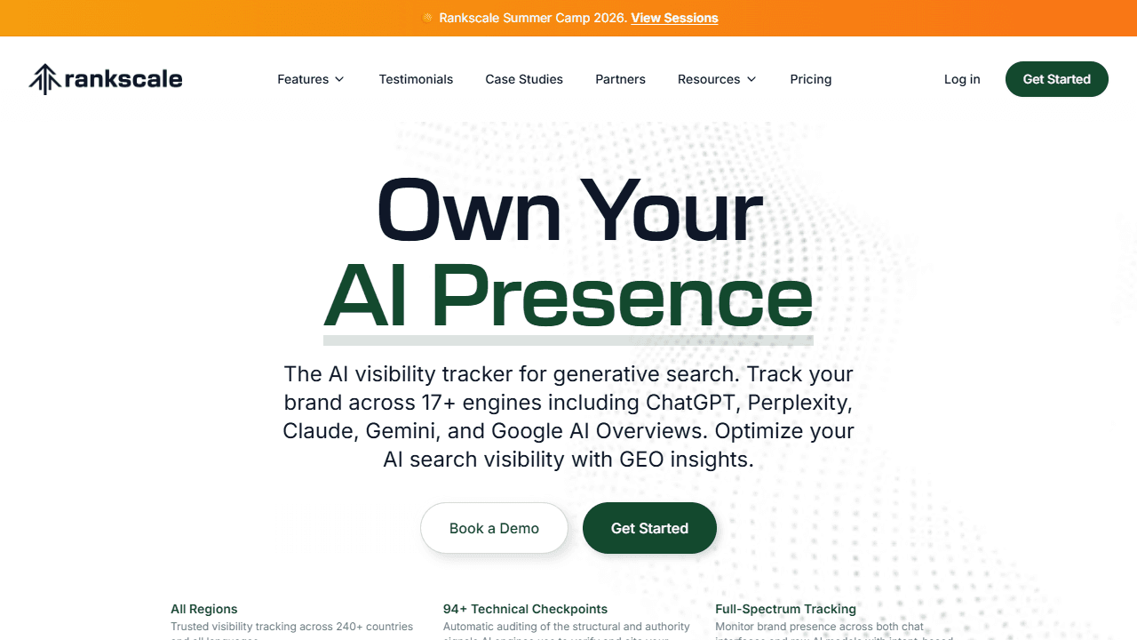 Rankscale English AI presence page describing tracking across more than 17 engines.