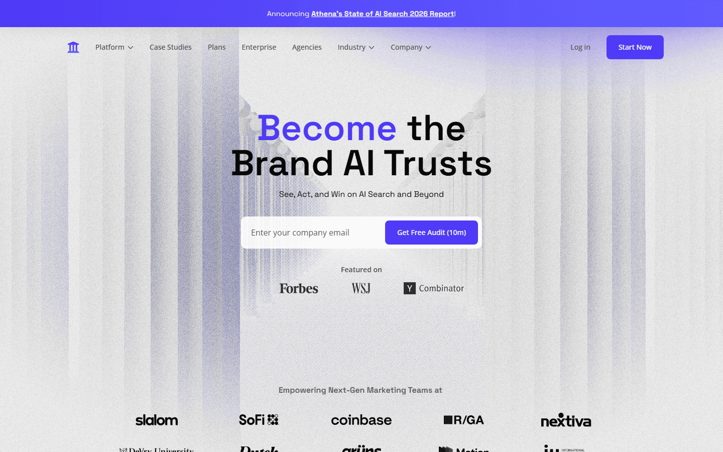 AthenaHQ English AI search platform page for multi-model brand visibility.