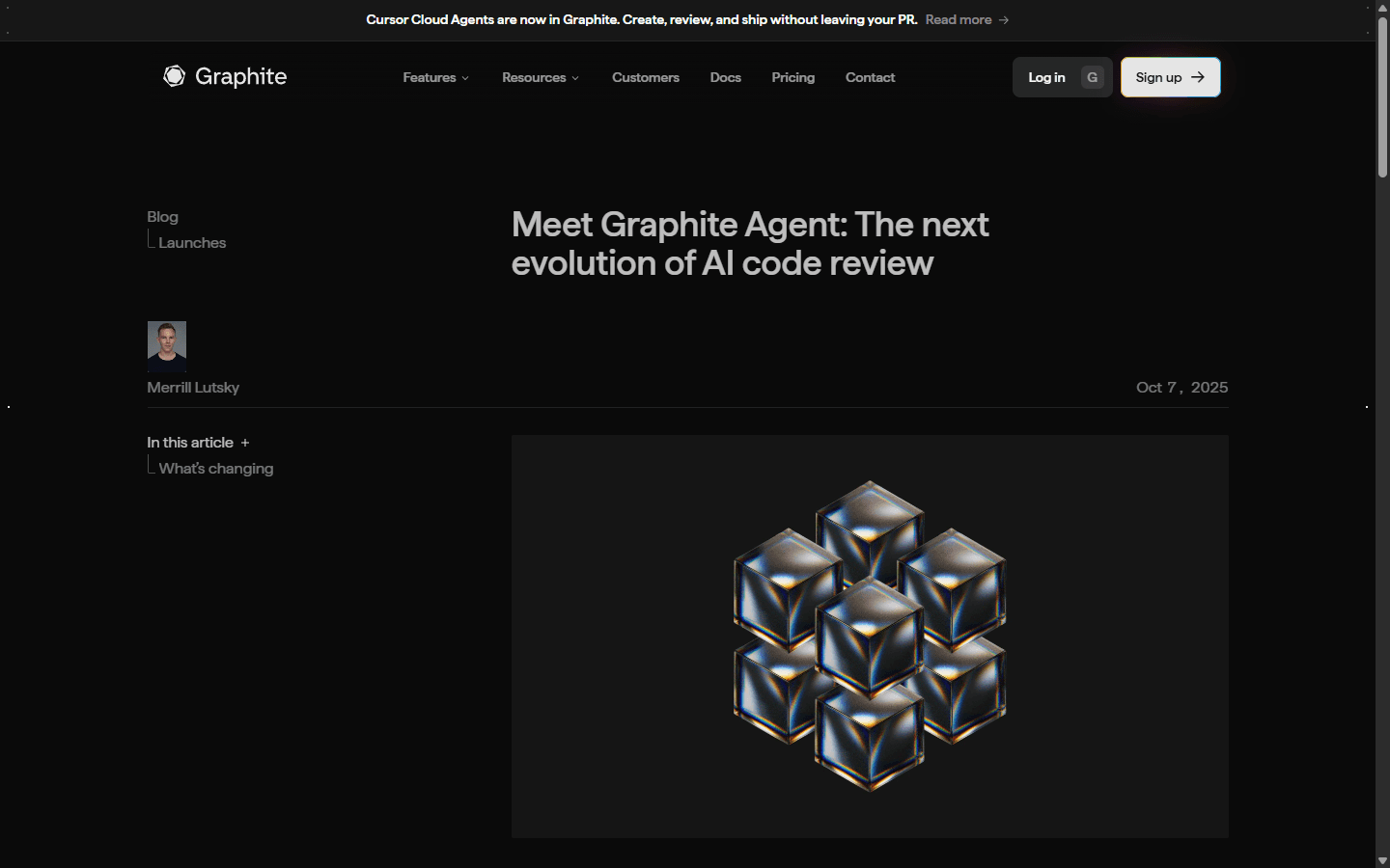 Graphite English announcement introducing Graphite Agent for AI code review and pull request chat.