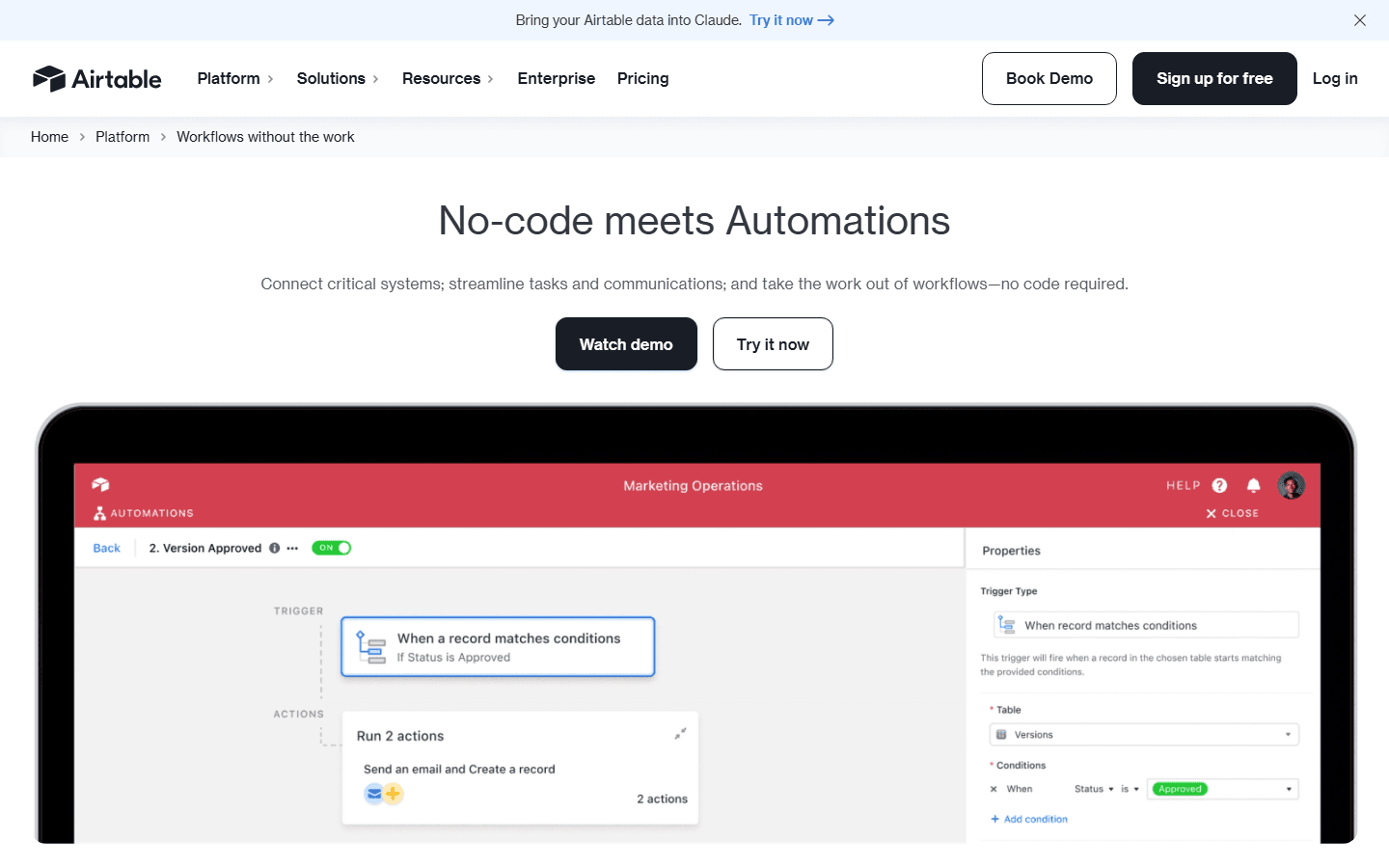 Airtable official automations page describing trigger and action logic.