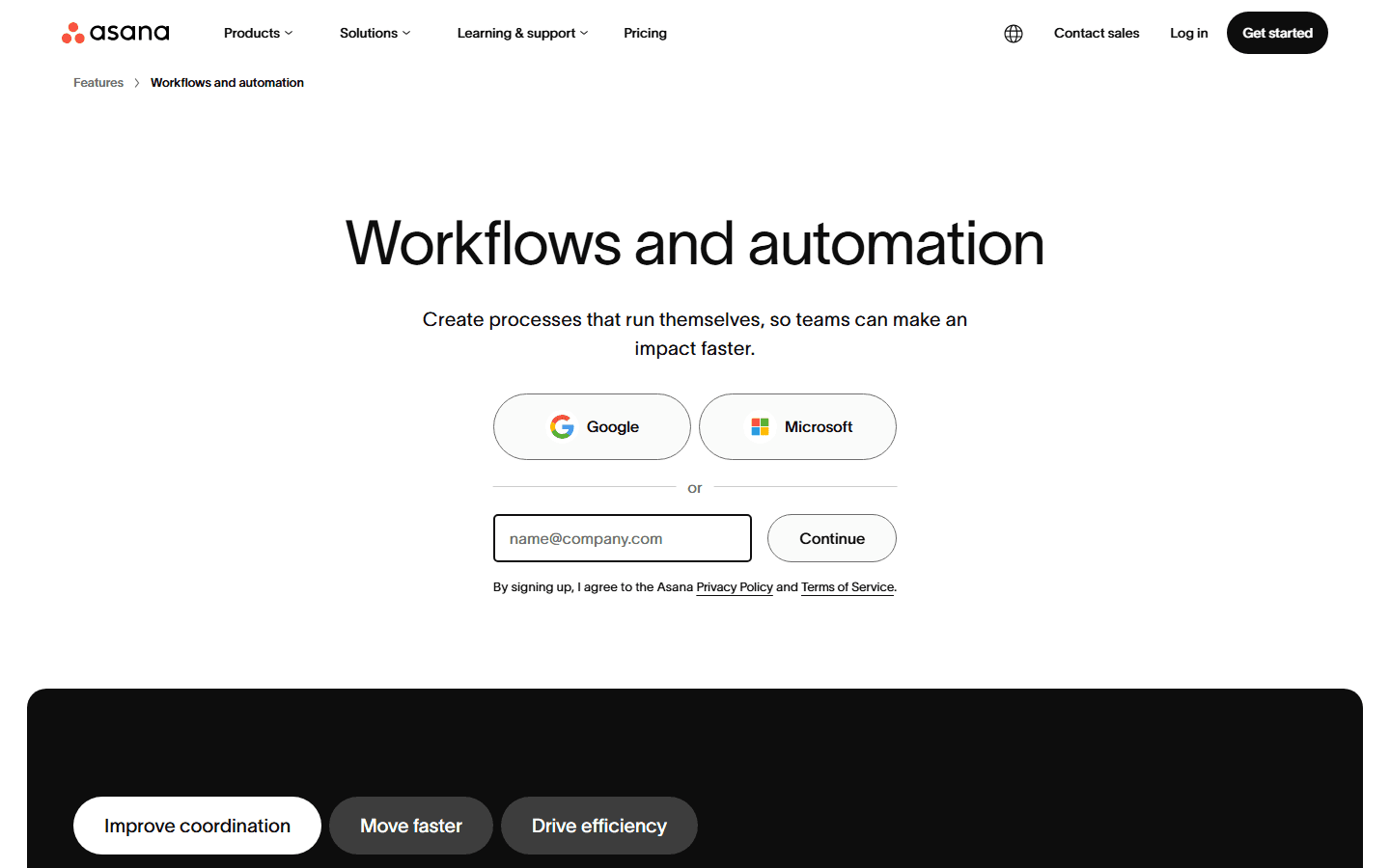Asana official workflow automation page describing templates, rules, forms, and bundles.