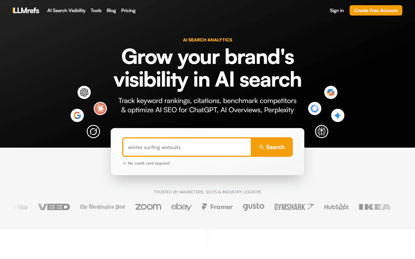 LLMrefs English AI search analytics page for rankings, citations, competitors, and optimization.
