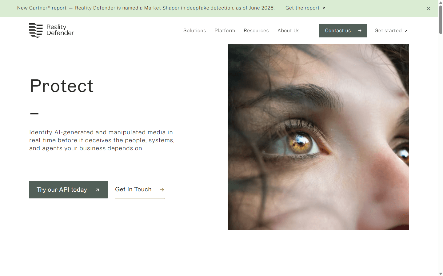 Reality Defender English product page for detecting AI-generated and manipulated media in real time.