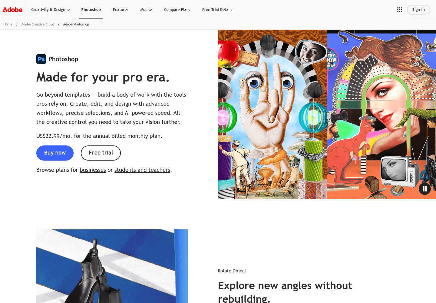 Adobe official Photoshop page describing advanced workflows and precise selections.