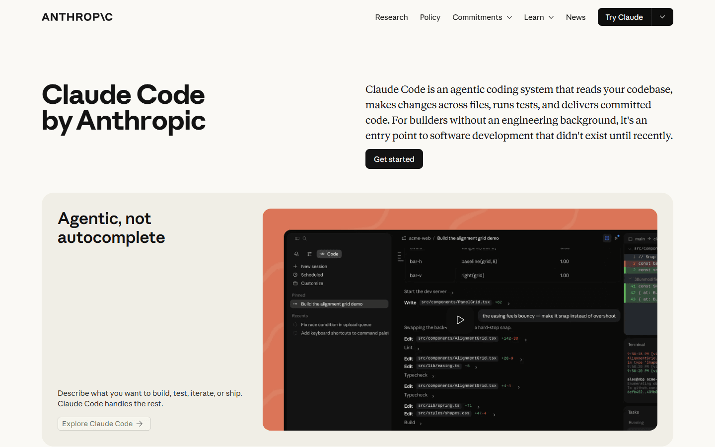 Claude Code by Anthropic official product page screenshot.