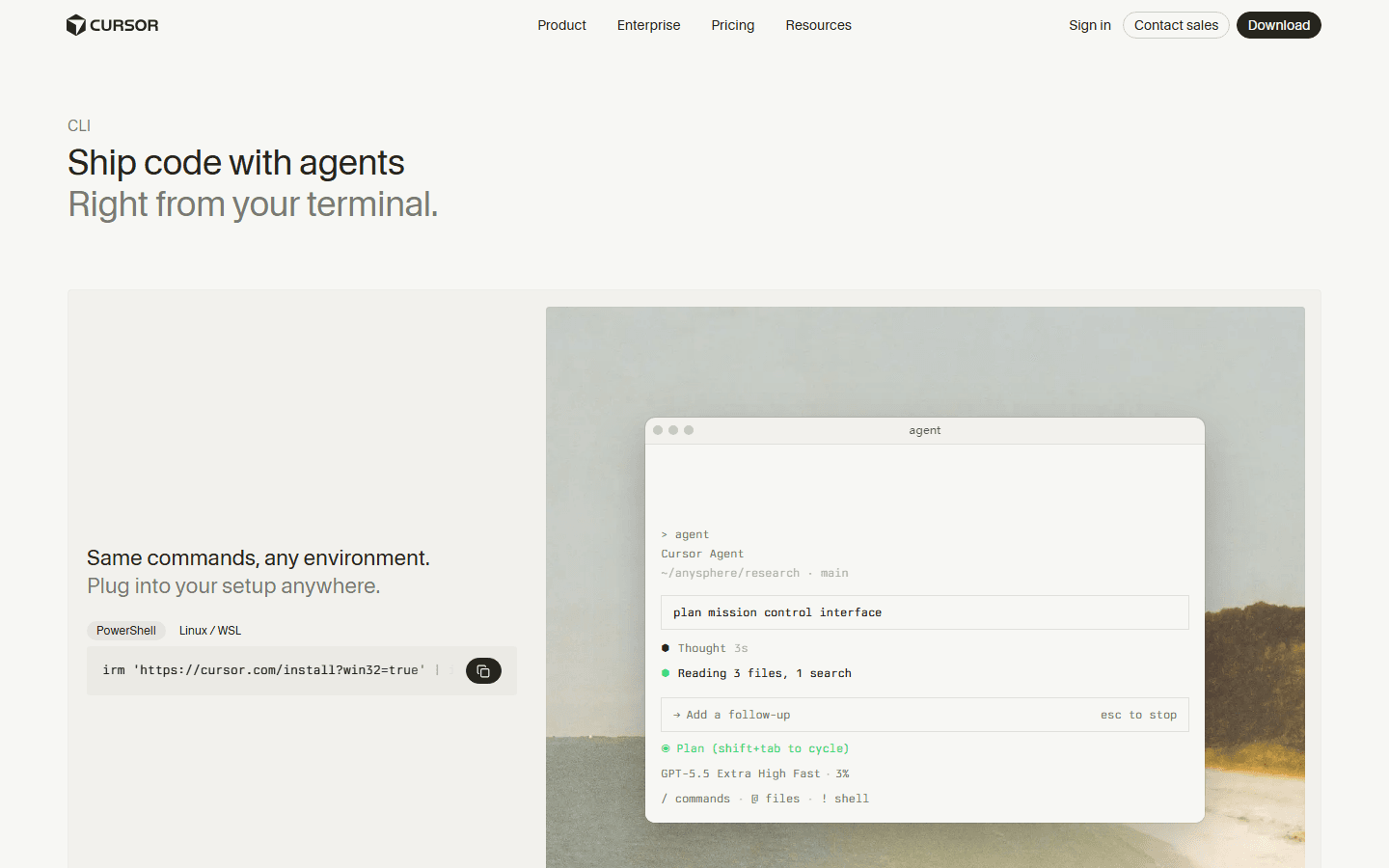 Cursor CLI official page screenshot.
