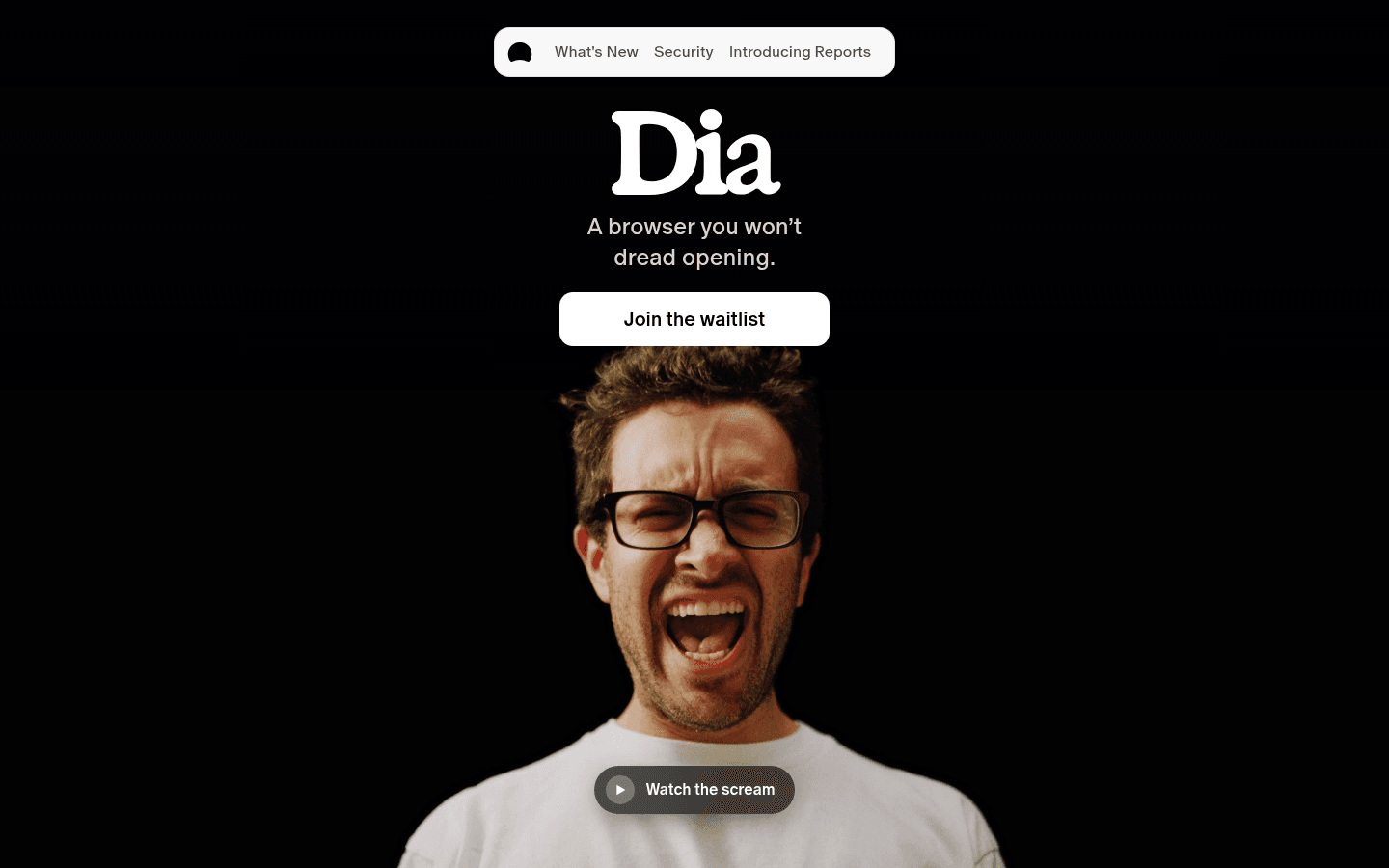 Dia English homepage presenting the browser and its current access status.