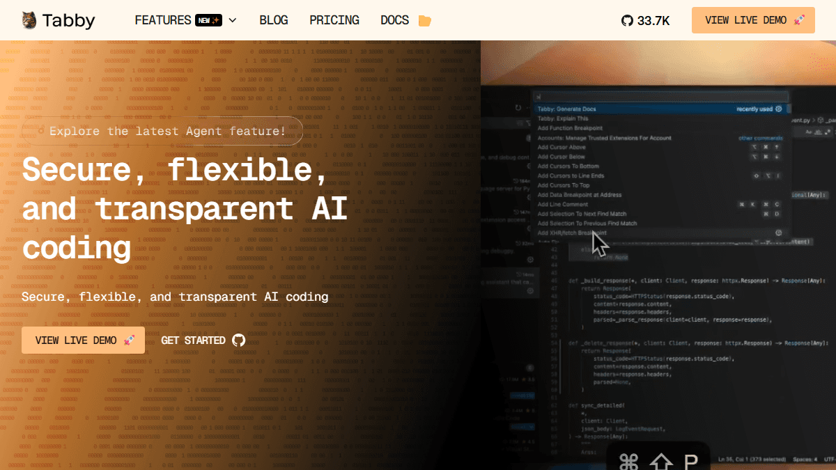 Tabby official homepage screenshot.