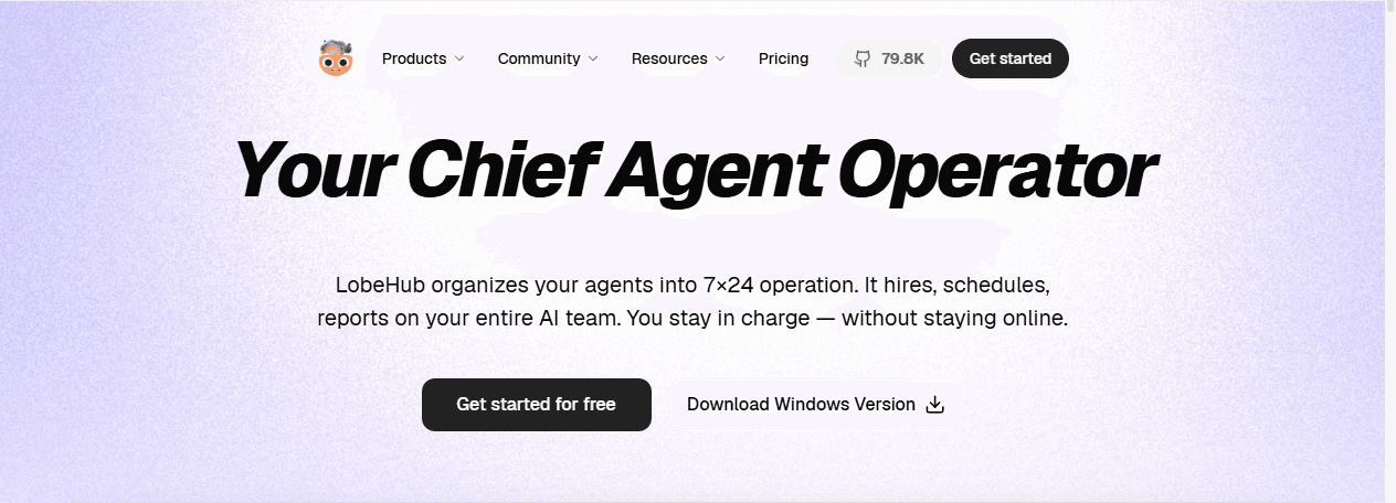 LobeHub official English product page describing its agent operator workspace.