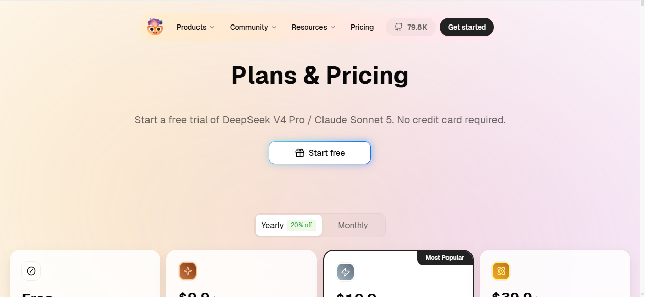LobeHub official English plans and pricing page.